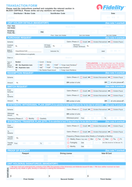 Fidelity Mutual Fund Transaction Form