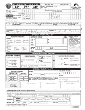 Birla Mutual Fund SIP SWP STP Application Form