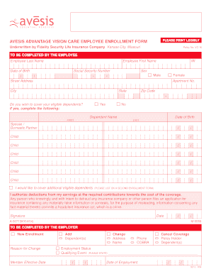 Avesis Advantage Vision Care Employee Enrollment Form