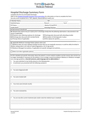 Refer to the Hospital Discharge Summary Form Instructions for information on how to complete this form