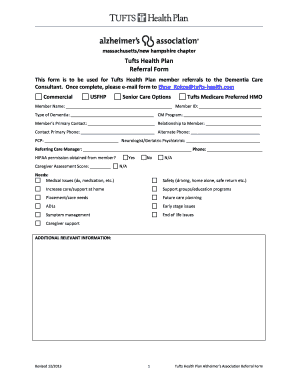 Tufts Health Plan Dementia Care Referral Form