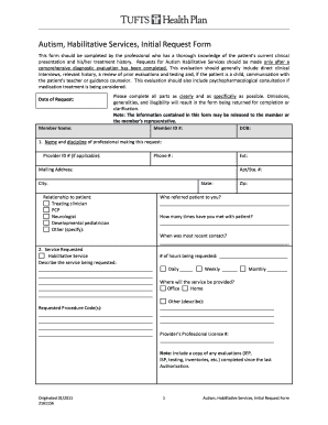 Autism Habilitative Services Initial Request Form