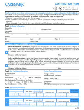 Foreign Prescription Claim Form