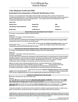 Tufts Medicare Preferred HMO Extended Care Exhaustion of Benefit Notification Form