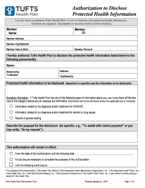 Tufts Health Plan Authorization Form