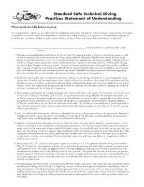 Technical Diving Safety Practices Statement of Understanding