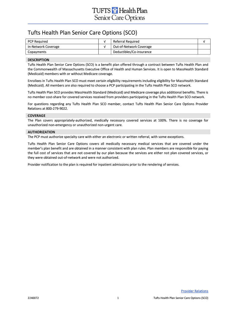 Fillable Online Tufts Health Plan Senior Care Options (SCO) Fax Email Print pdfFiller