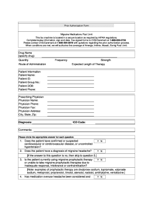 Prior Authorization Form for Migraine Medications