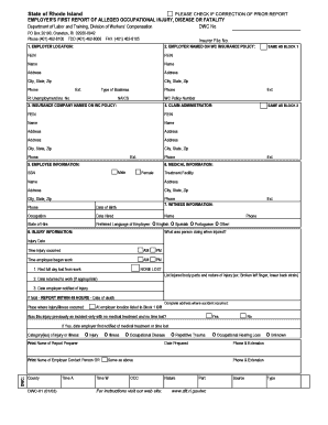 Rhode Island Employer's First Report of Occupational Injury