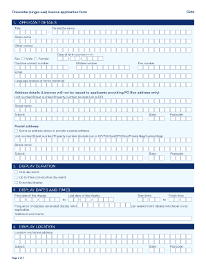 Fireworks Single Use Licence Application Form