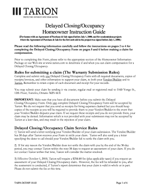 Delayed Closing/Occupancy Form