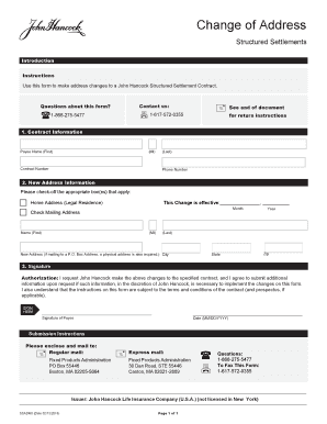 John Hancock Structured Settlement Address Change Form