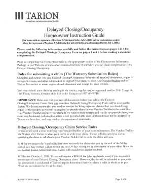 Ontario Delayed Closing/Occupancy Form