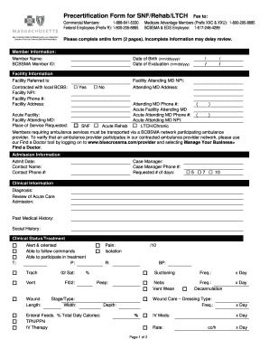 Precertification Form for SNF/Rehab/LTCH
