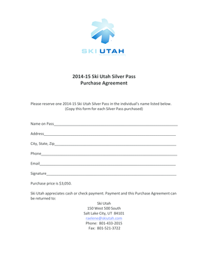 2014-15 Utah Silver Ski Pass Purchase Agreement