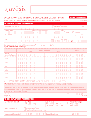 Avesis Advantage Vision Care Employee Enrollment Form