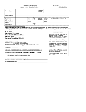 2016 Dog License Application