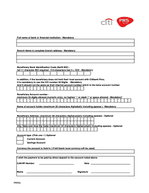 Peru Bank Transfer Form