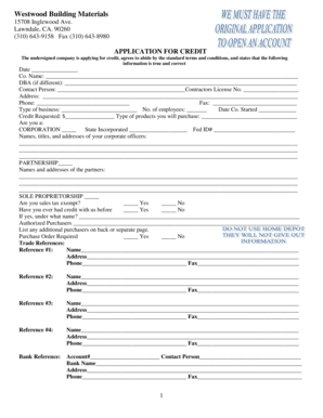 Westwood Building Materials Credit Application