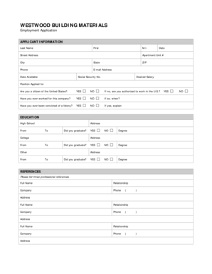 Westwood Building Materials Employment Application