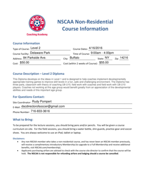 NSCAA Level 2 Diploma Course Information