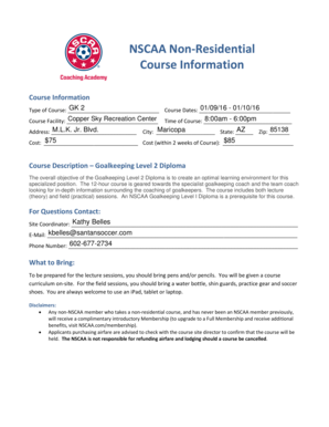 NSCAA Goalkeeping Level 2 Diploma Course Information