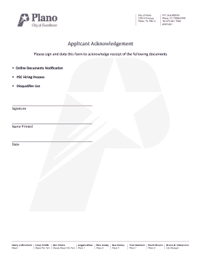 Applicant Acknowledgement Form