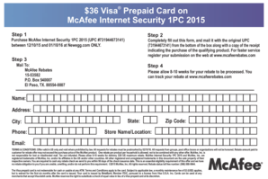 McAfee Internet Security 1PC 2015 Rebate Form