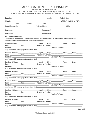 Application for Tenancy