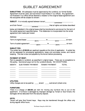 Sublet Agreement