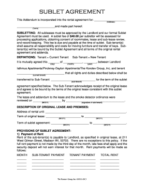 Sublet Agreement Addendum