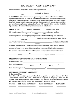Sublet Agreement Addendum