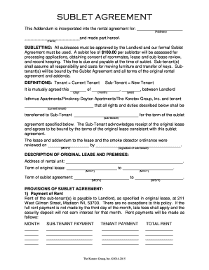Sublet Agreement Addendum