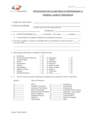 Allied Health Professional General Liability Insurance Application
