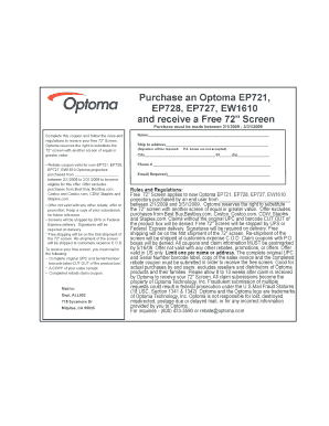 Optoma Projector Purchase Rebate Form