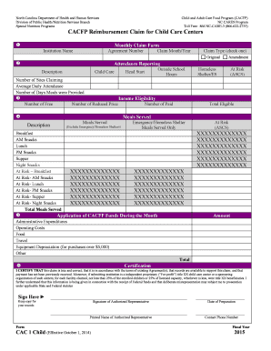 North Carolina CACFP Reimbursement Claim Form
