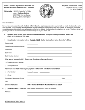 North Carolina Payment Verification Form