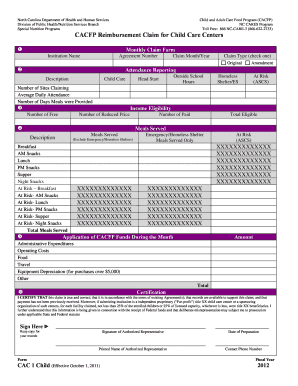 North Carolina CACFP Reimbursement Claim