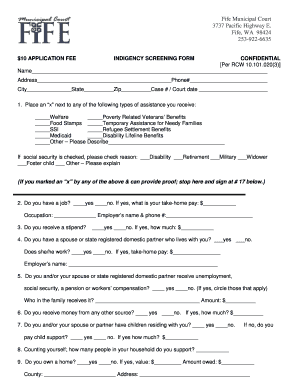 Washington Indigency Screening Form