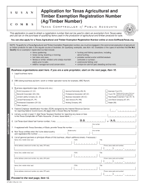 Texas Agricultural and Timber Exemption Registration Application