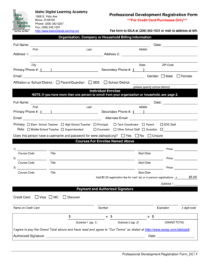 Idaho Professional Development Registration Form
