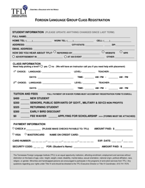 Foreign Language Group Class Registration Form