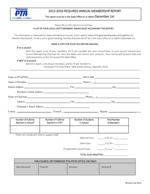Tennessee PTA Annual Membership Report