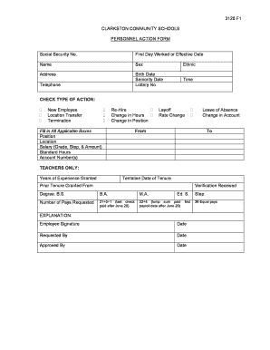 Personnel Action Form