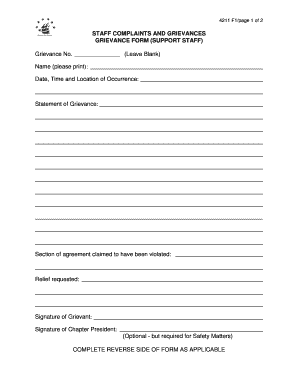 Support Staff Grievance Form