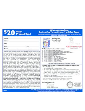 Office Depot Visa Prepaid Card Mail-In Savings Form