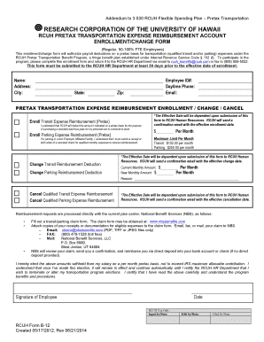 RCUH Pretax Transportation Expense Reimbursement Form