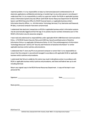 RCUH Confidentiality Acknowledgement Form