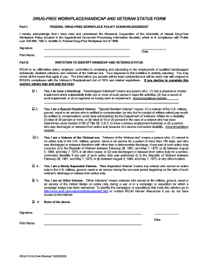 Drug-Free Workplace and Veteran Status Form