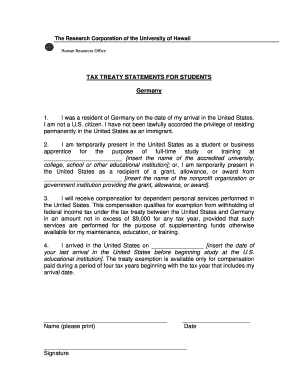 Tax Treaty Statement for German Students